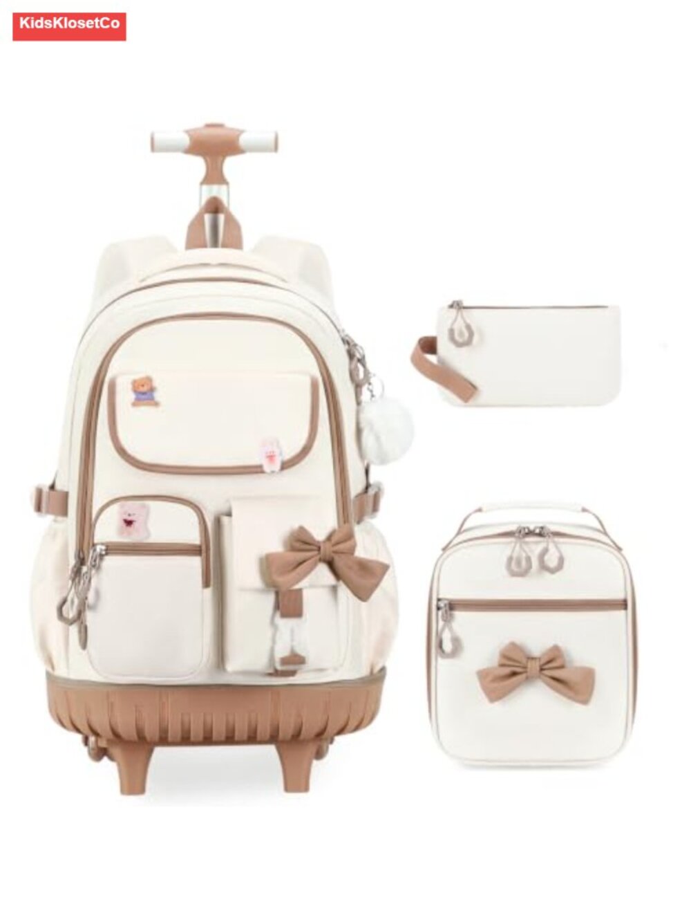 Rolling Backpack with Lunch Bag and Pencil Pouch, Foldable Wheeled School Bag